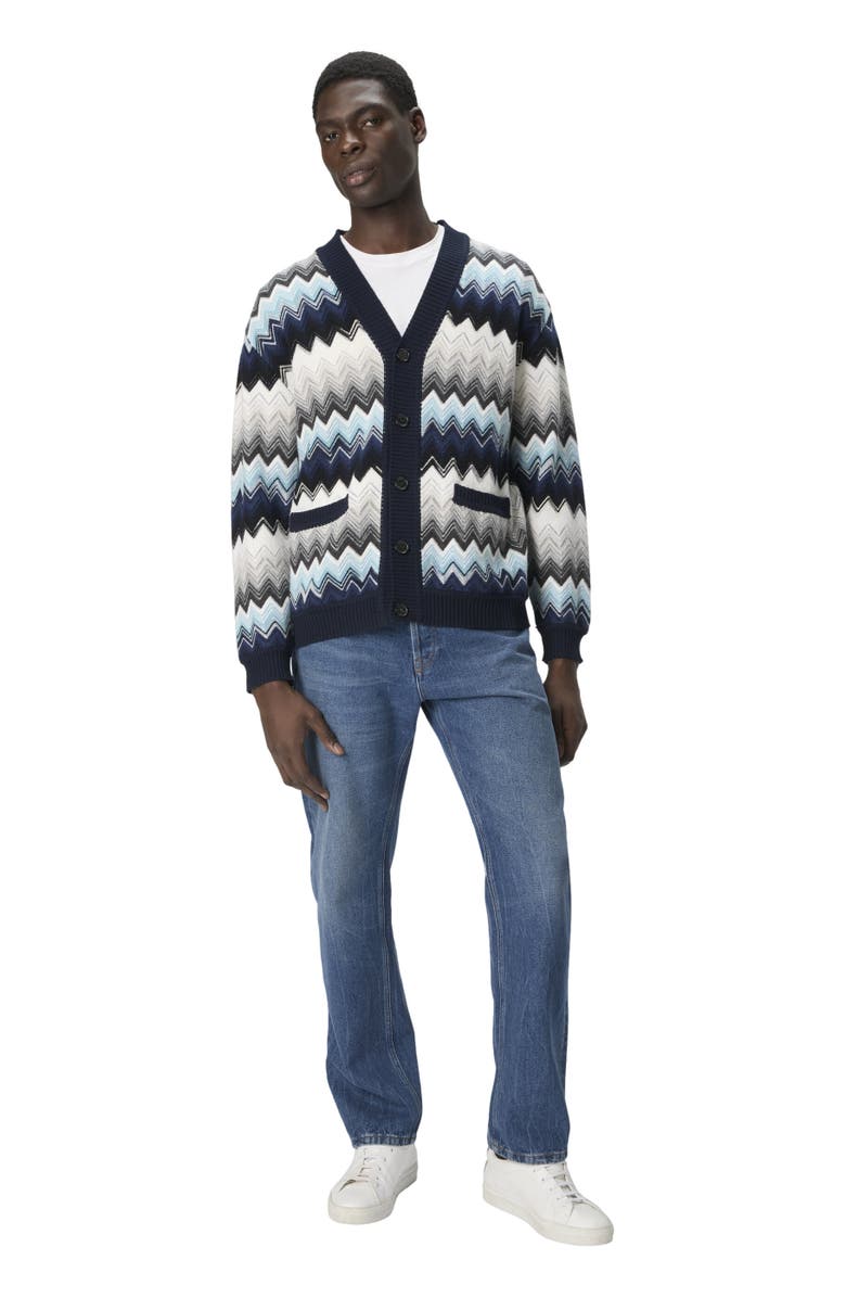 Missoni The Cardigan In Wool And Cotton With Zigzag, Main, color, Black 
Blue