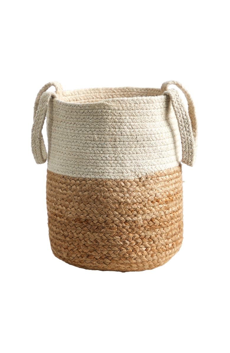 NEARLY NATURAL 12.5-in Handmade Natural Jute and Cotton Basket Planter, Main, color, Beige