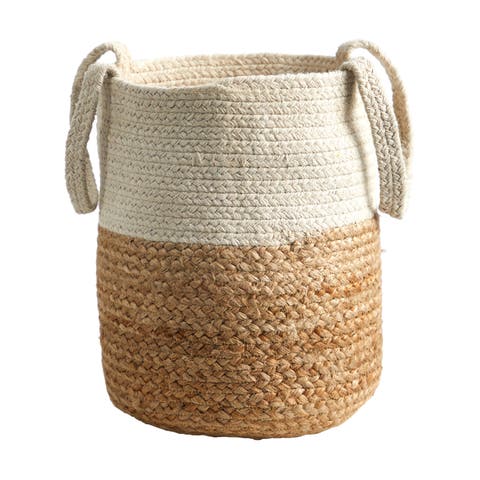 12.5-in Handmade Natural Jute and Cotton Basket Planter
