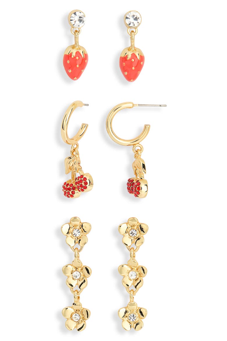 Fresh Picks Set of 3 Assorted Earrings, Alternate, color, RED