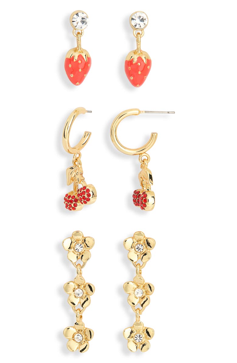 BaubleBar Fresh Picks Set of 3 Assorted Earrings, Alternate, color, Red