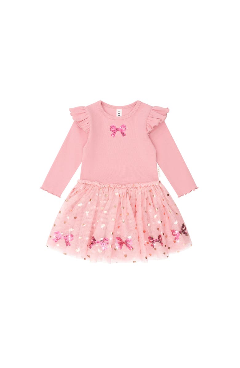 Huxbaby Sequin Bow Tulle Dress, Main, color, Dusty Pink