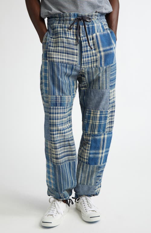 Double RL Indigo Patchwork Cotton & Linen Drawstring Pants in Indigo/Creme Multi  product