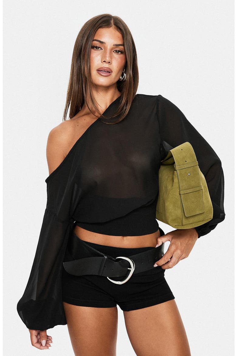 Idalina One-Shoulder Chiffon Top, Alternate, color, BLACK