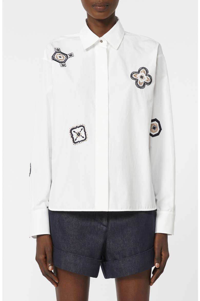 Shock Embroidered Long Sleeve Button-Up Shirt, Main, color, OPTICAL WHITE