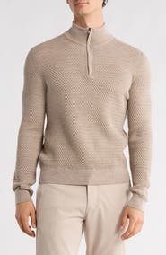 Bruno Magli Textured Merino Wool Quarter Zip Pullover