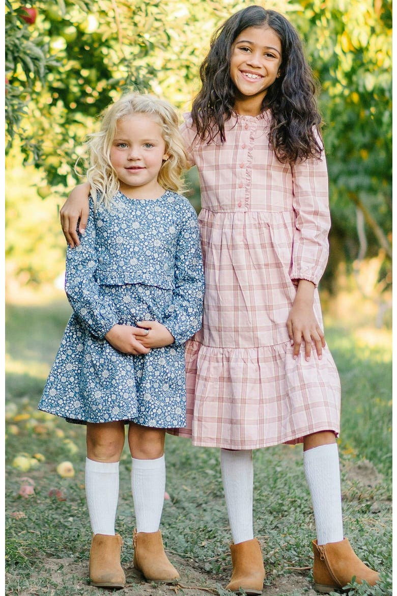 Baby Girls' Organic Tiered Ruffle Neck Dress, Infant, Alternate, color, Fall Rose Plaid