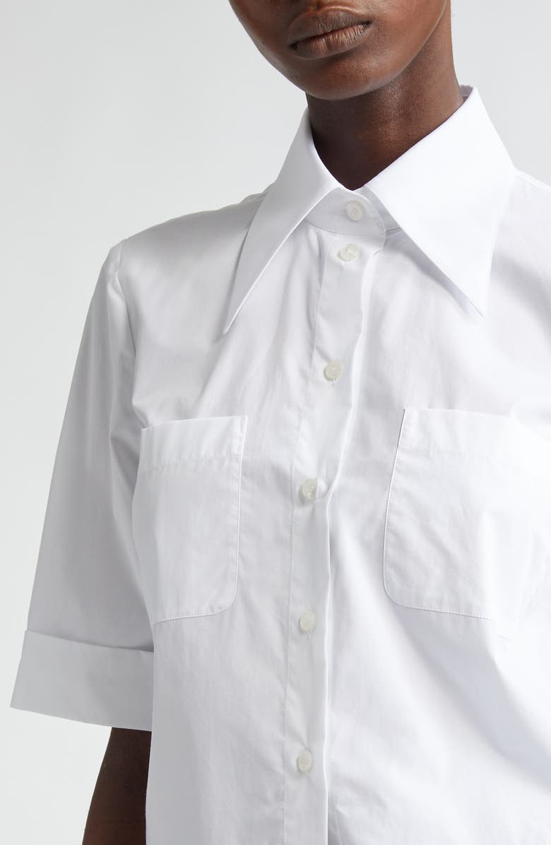 Dolce&Gabbana Point Collar Cotton Crop Shirt, Alternate, color, W0800 Bianco Ottico