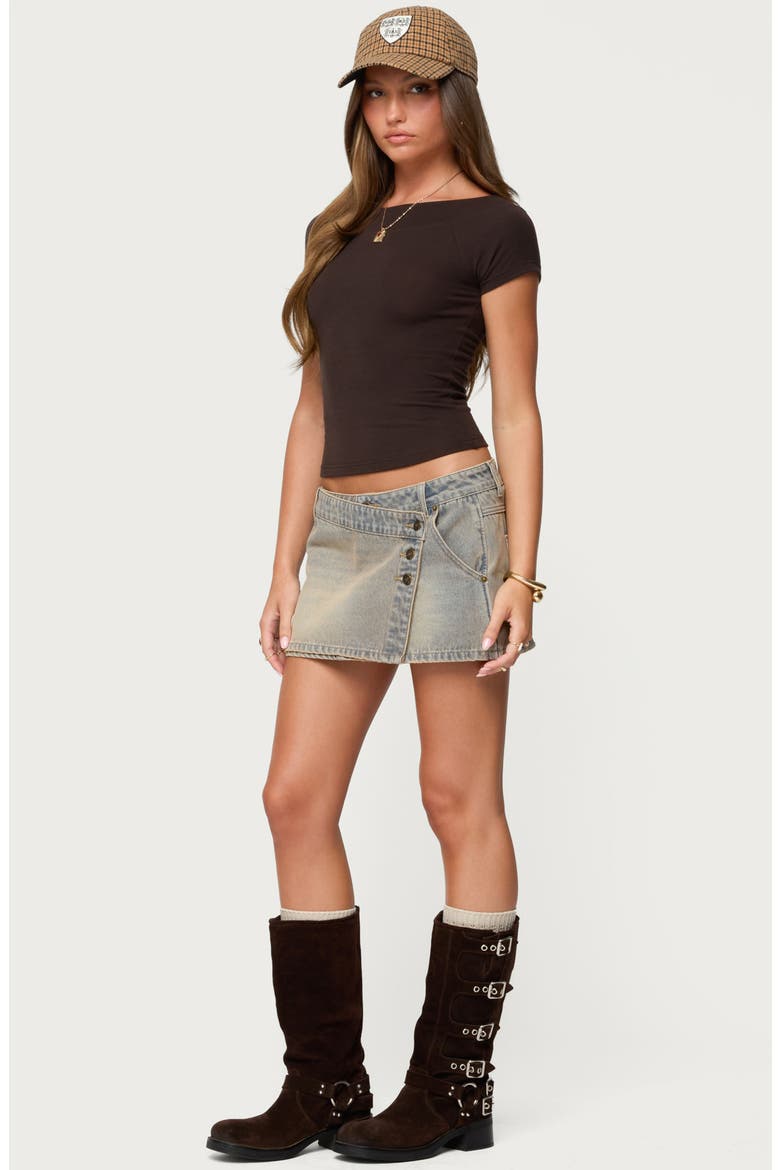 Mud Low Rise Wrap Denim Miniskort, Alternate, color, BLUE-VINTAGE-WASHED