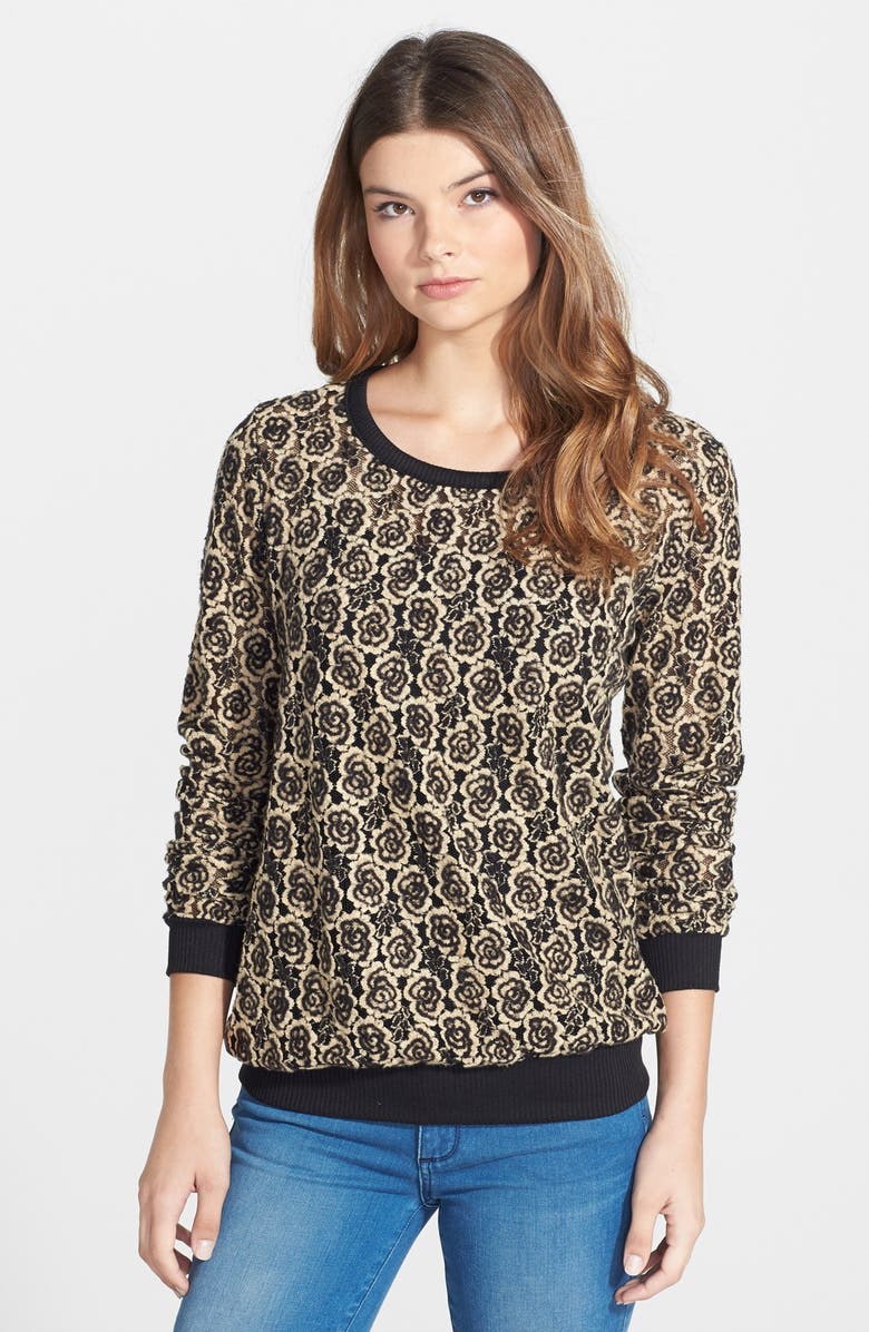 Bobeau Sheer Lace Sweatshirt, Main, color,