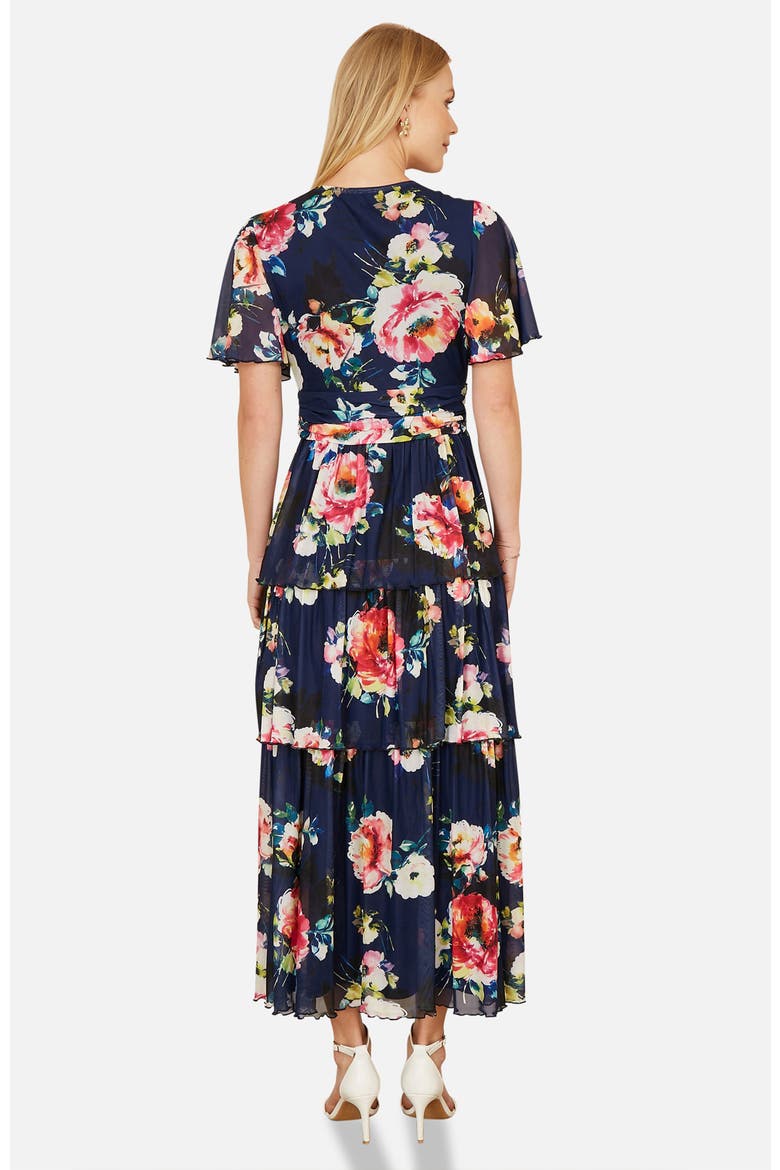 Mesh V-Neck Tiered Maxi Dress, Alternate, color, Navy