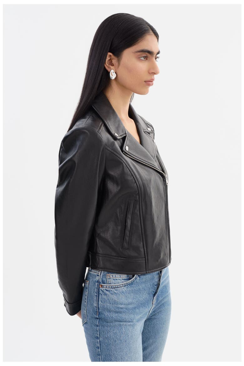 Klea | Recycled Leather Biker Jacket, Alternate, color, Black