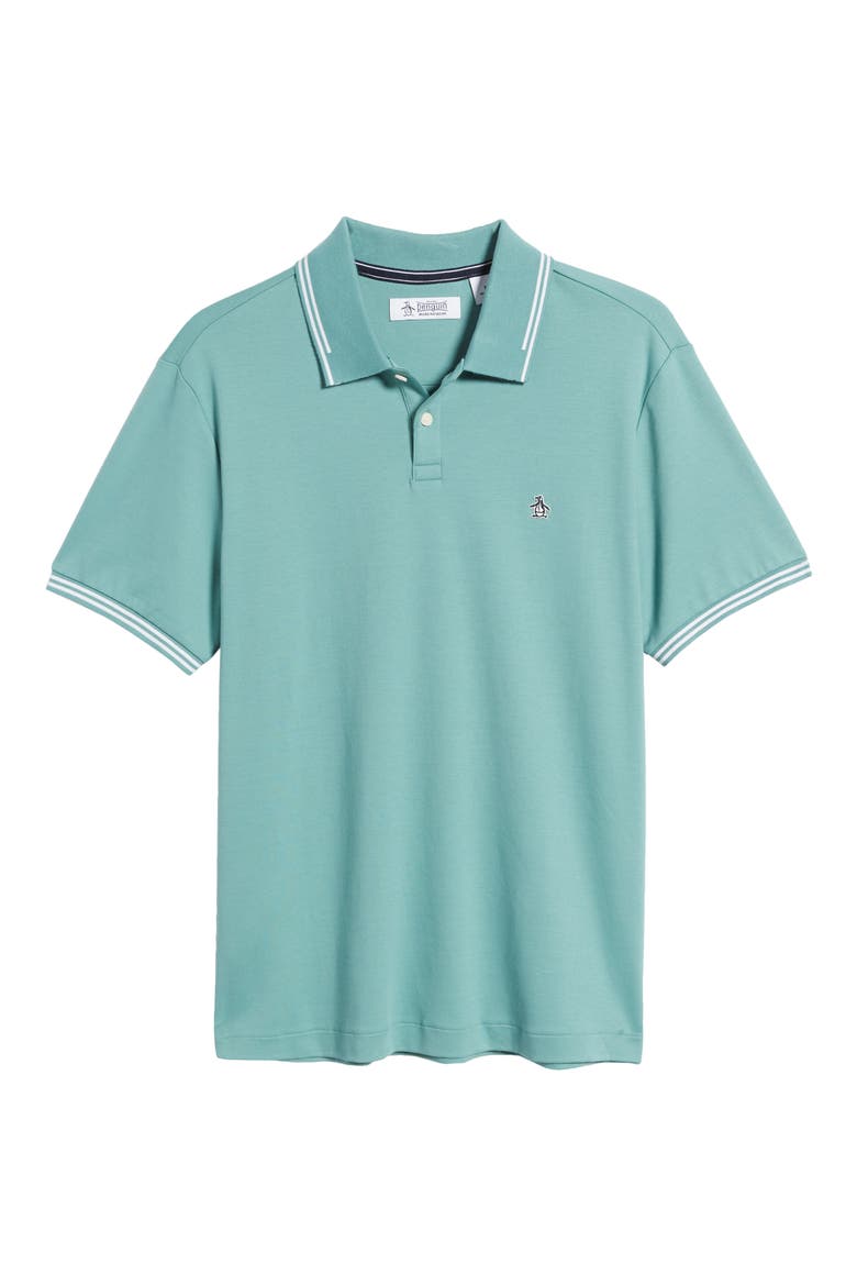 Slim Fit Tipped Logo Embroidered Organic Cotton Interlock Polo, Alternate, color, OIL BLUE