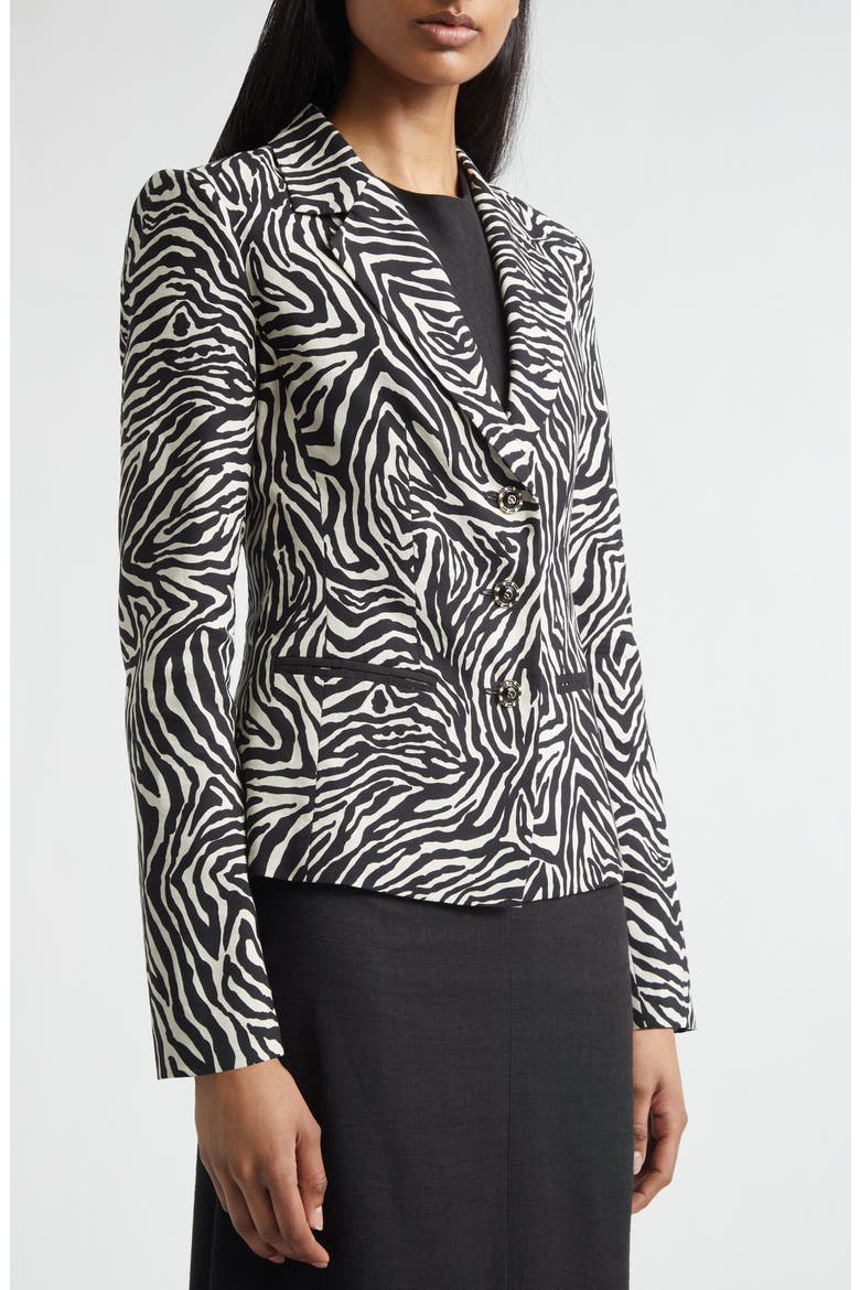 Ernestine Zebra Print Blazer, Alternate, color, BLACK/ LINEN