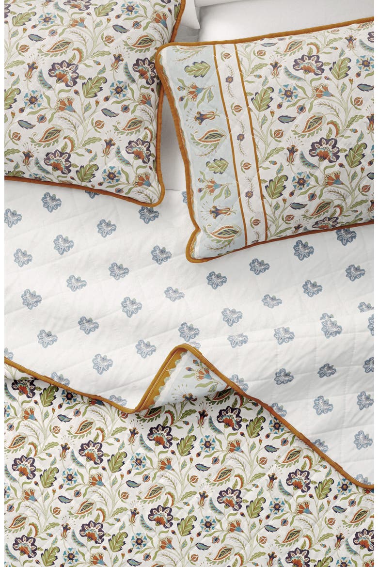 Boho Block Print Floral Cotton Quilt & Sham Set, Alternate, color, REGAL GARDEN - IVORY