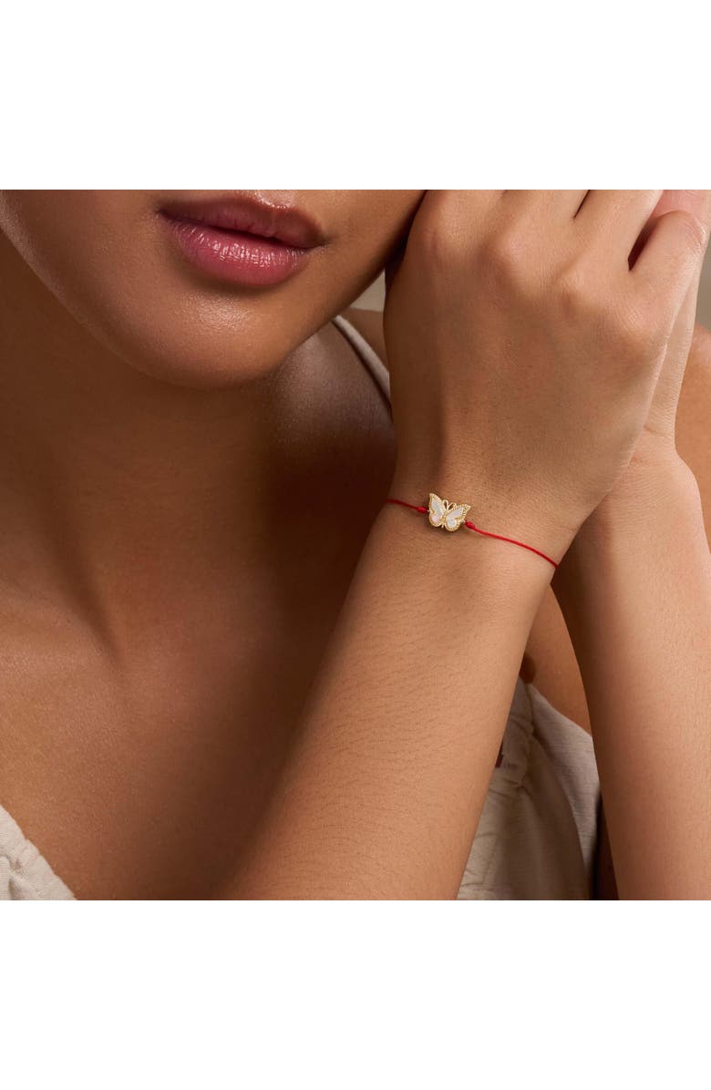 Karma and Luck Transcendent Guide Mother of Pearl Butterfly Red String Bracelet, Alternate, color, Gold/White