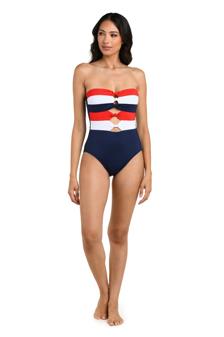 Americana Knotted One-Piece Swimsuit, Alternate, color, BLUE MULTI