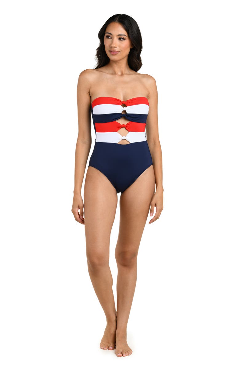 La Blanca Americana Knotted One-Piece Swimsuit, Alternate, color, Blue Multi