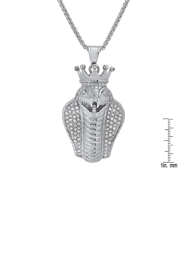 Stainless Steel Simulated Diamond Cobra Pendant Necklace, Alternate, color, METALLIC