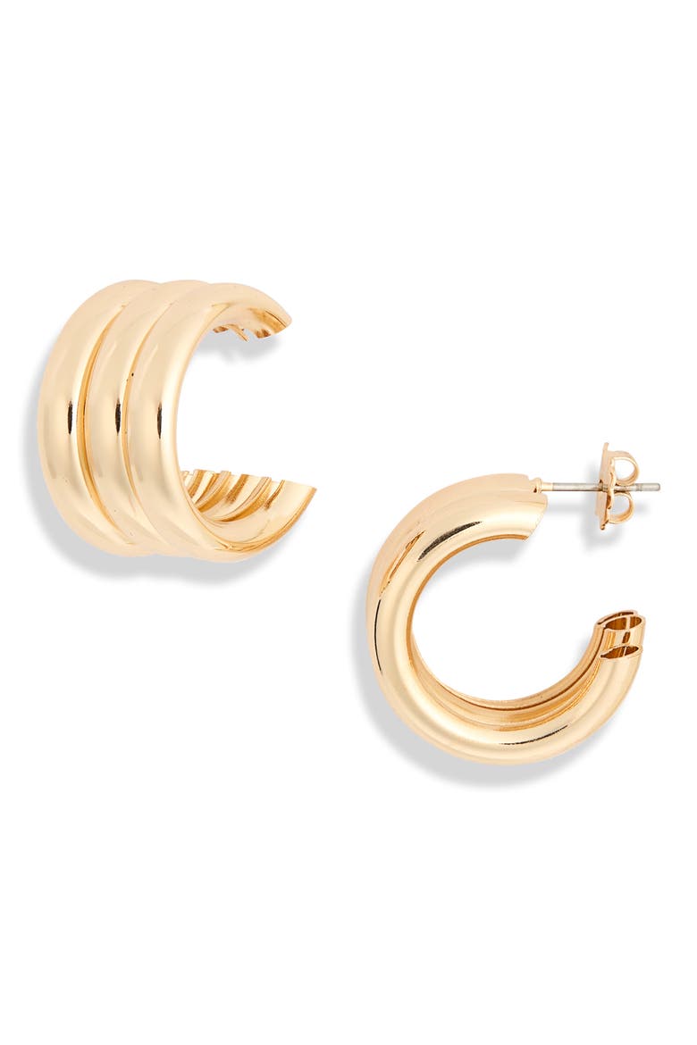 Ridged Hoop Earrings, Main, color, GOLD