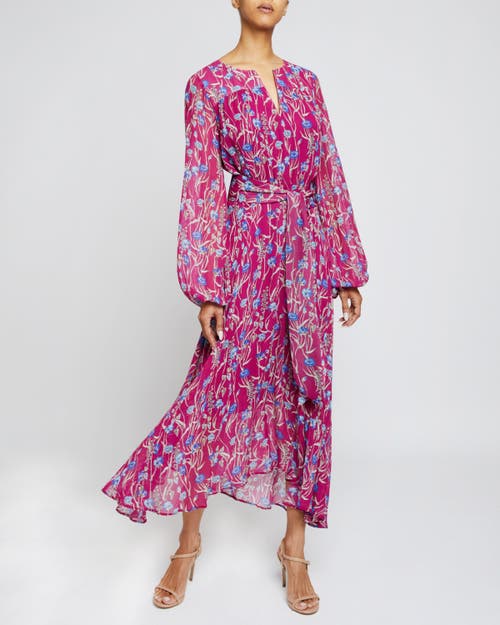 Santorelli Aubree Floral-print Georgette Midi Dress In Dark Magenta