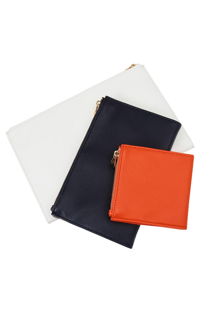 WOLF Maria Set of 3 Zip Jewelry Pouches, Main, color, White/Navy/Tangerine