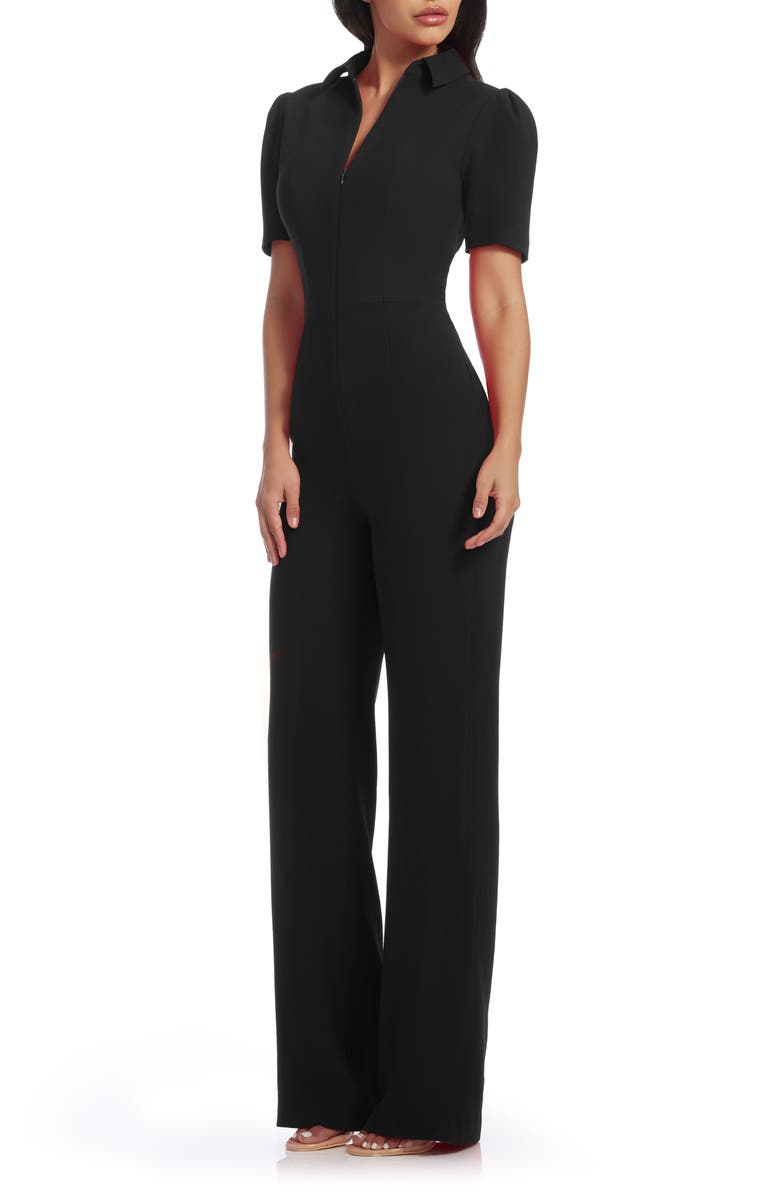 Dress the Population Gloria Front Zip Jumpsuit, Alternate, color, Black
