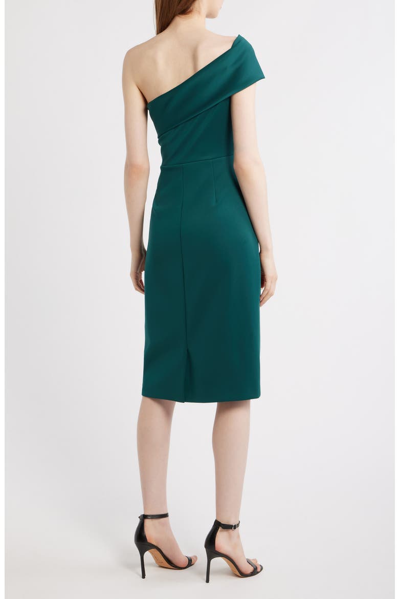 Ruched One-Shoulder Satin Cocktail Dress, Alternate, color, PINE