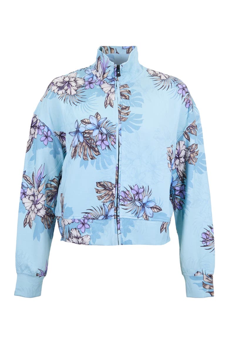 Exotic Floral Womens Cropped Zip Jacket, Alternate, color, EXOTIC FLORAL TEAL