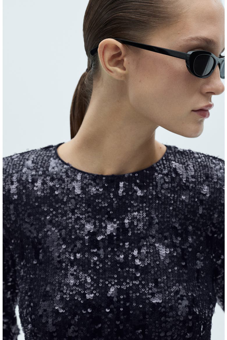 Sequin Long Sleeve T-Shirt, Alternate, color, DARK NAVY