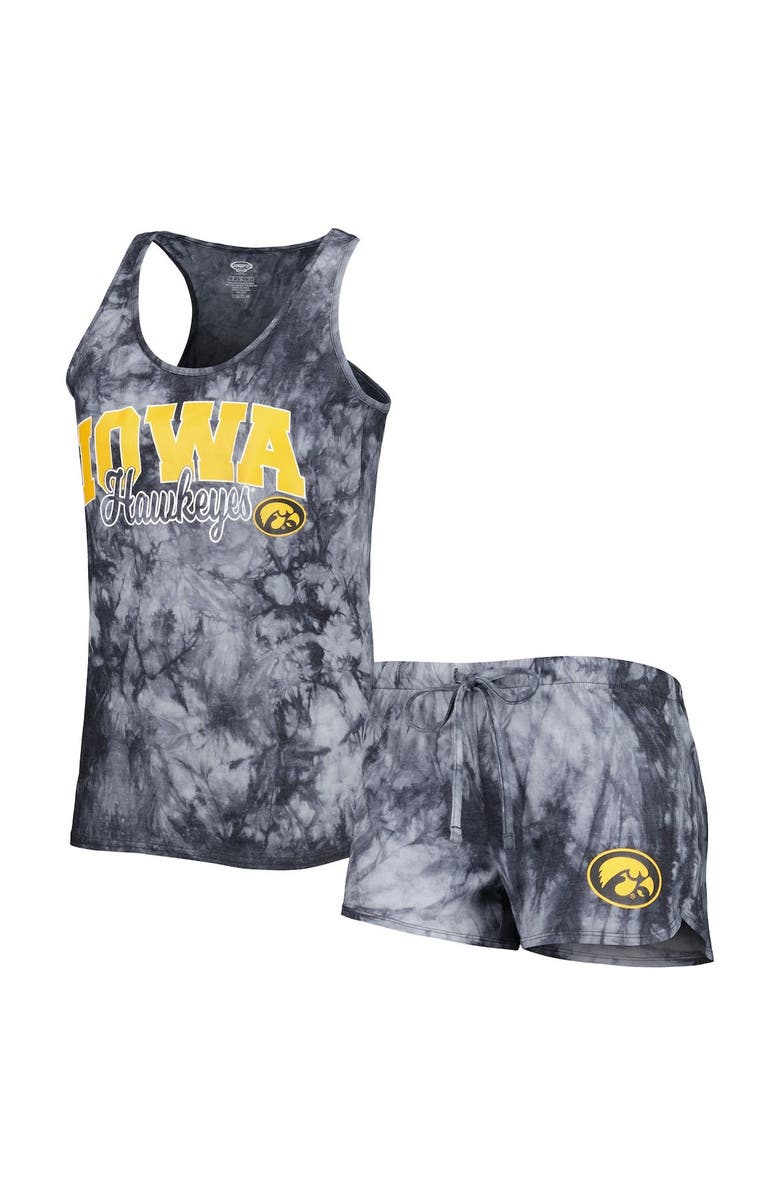 CONCEPTS SPORT Women's Concepts Sport Charcoal Iowa Hawkeyes Billboard Tie-Dye Tank and Shorts Sleep Set, Main, color, 