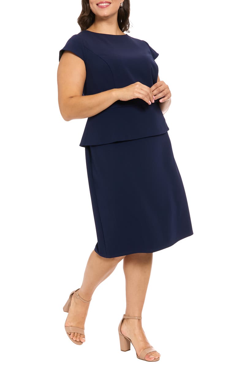 London Times Cap Sleeve Peplum Sheath Dress, Alternate, color, Martm Navy