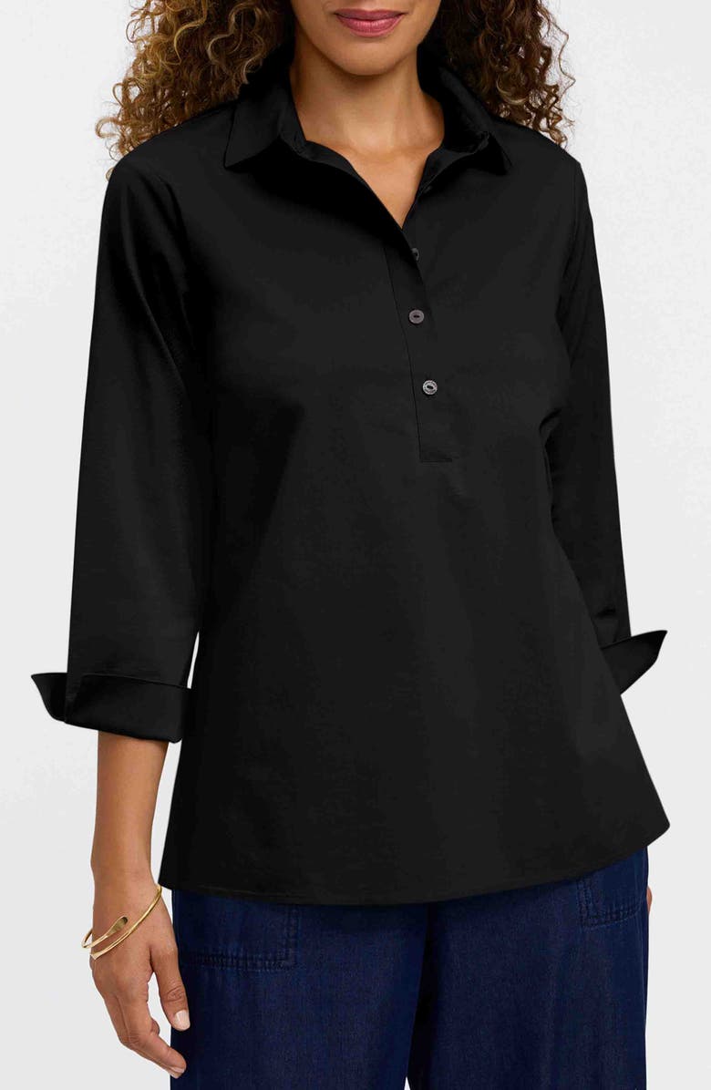Foxcroft Therese Button Back Popover Shirt, Main, color, Black