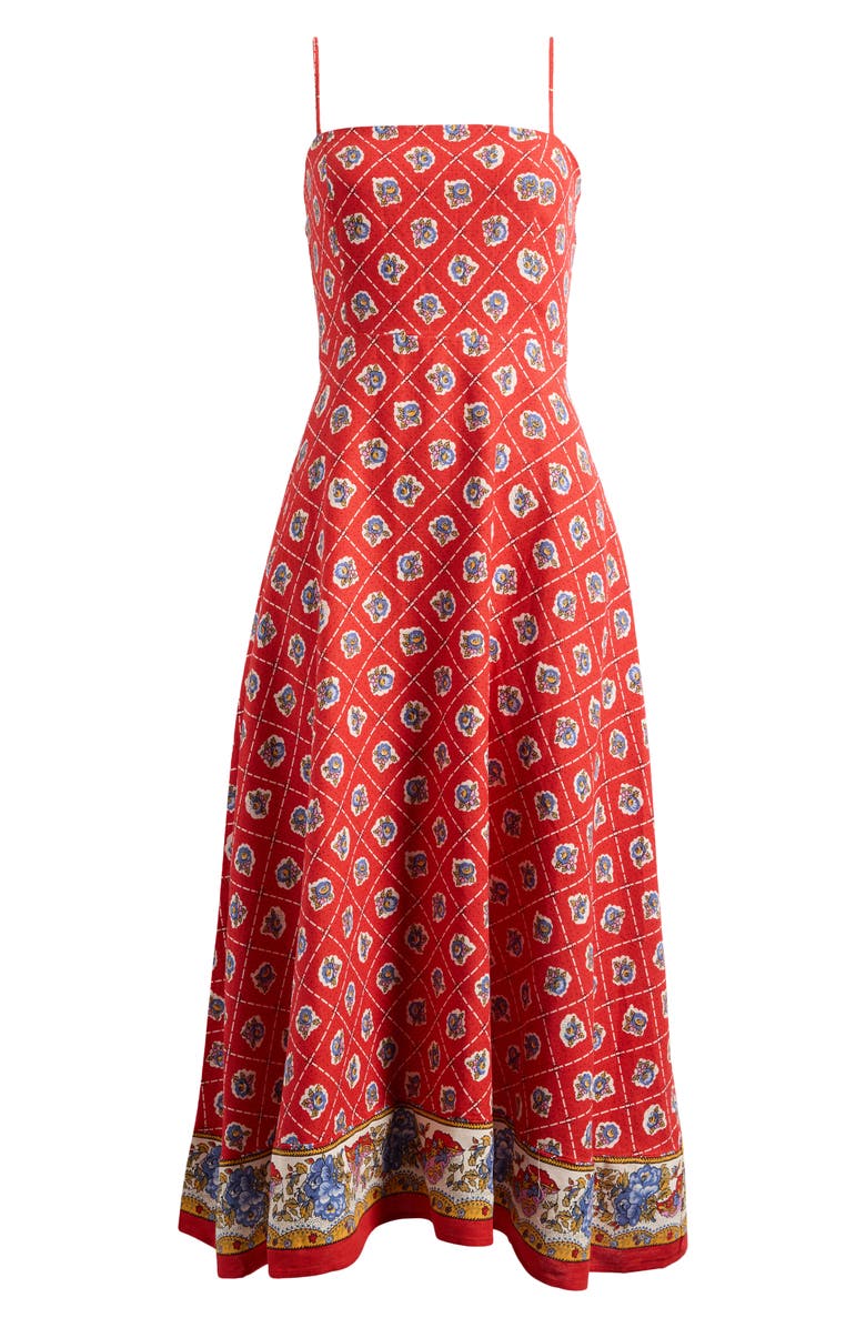 WAYF Josefina Scarf Print Linen Blend Midi Dress, Alternate, color, Red Scarf