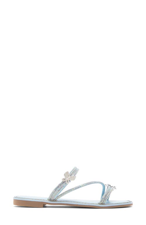 Top Guy Shoes Paz Crystal Butterfly Slide Sandal In Blue Pu
