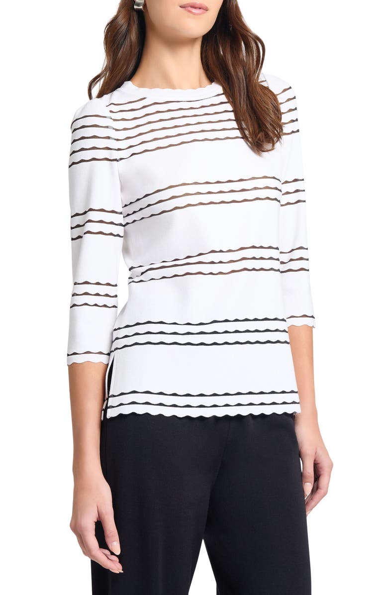 Misook Scalloped Trim Tunic, Alternate, color, White/Black