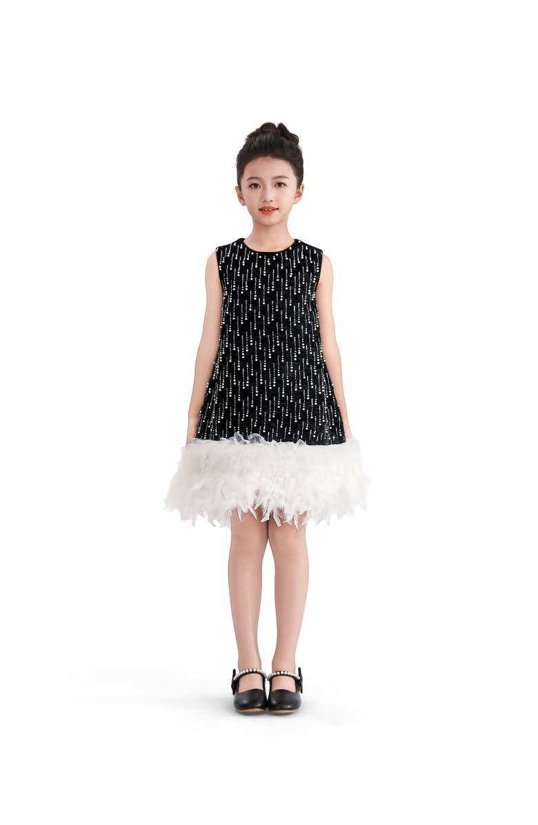 Tulleen Feathered Glam Dress, Alternate, color, Black
