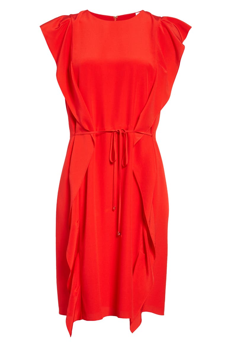 Kyle Ruffle Sleeveless Silk Crêpe de Chine Dress, Alternate, color, BRIGHT RED