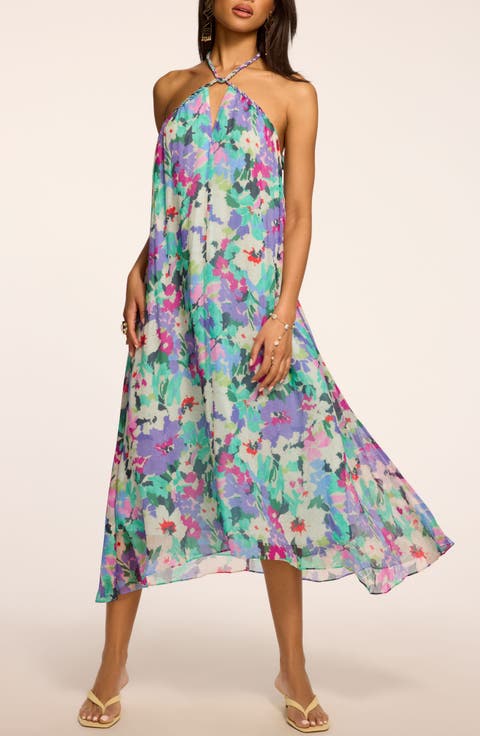 Harley Floral Print Silk Halter Dress
