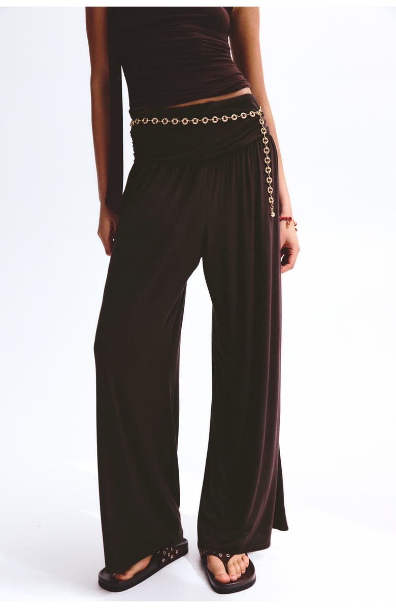 H&M Gathered Viscose Trousers, Alternate, color, Dark Brown