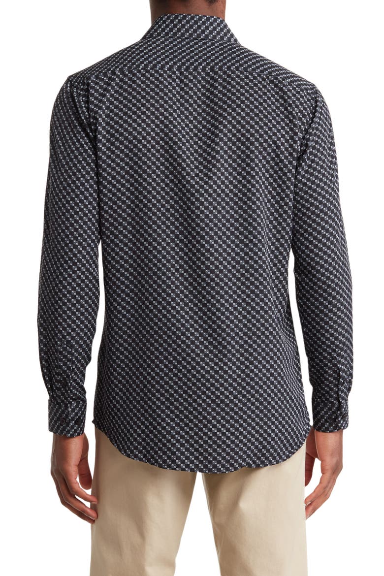 Slim Fit Geometric Print Performance Button-Up Shirt, Alternate, color, BLACK