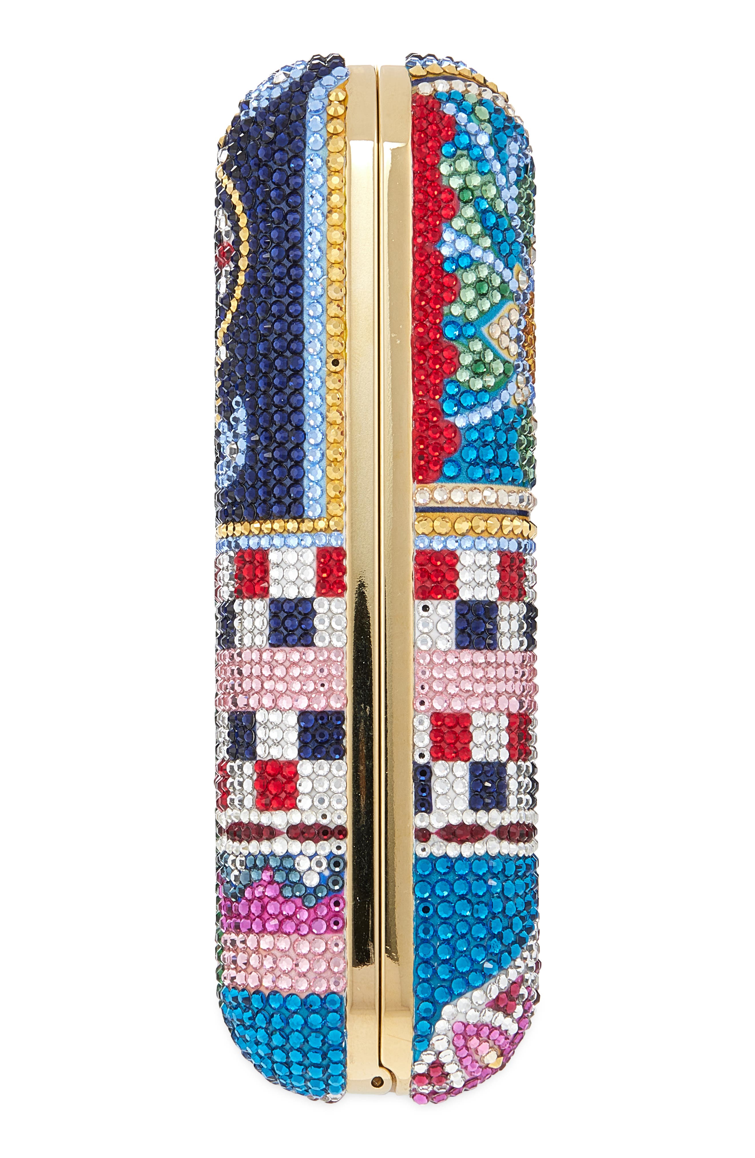 JUDITH LEIBER COUTURE Slim Slide Ceramica Crystal Embellished Clutch, Alternate, color, Champagne Dark Indigo Multi