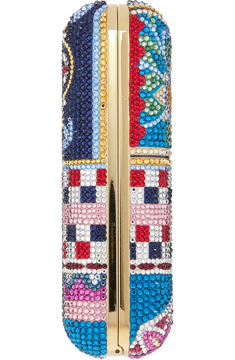JUDITH LEIBER COUTURE Slim Slide Ceramica Crystal Embellished Clutch, Alternate, color, Champagne Dark Indigo Multi