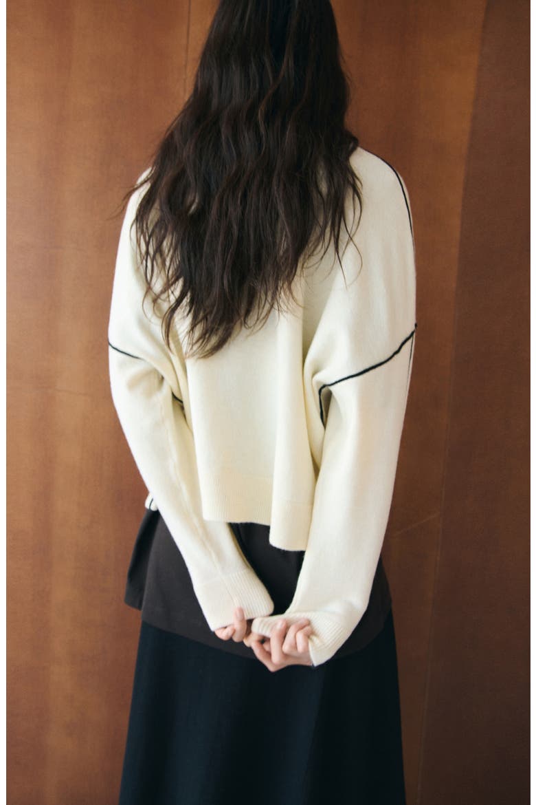 Piped Mock Neck Sweater, Alternate, color, ECRU