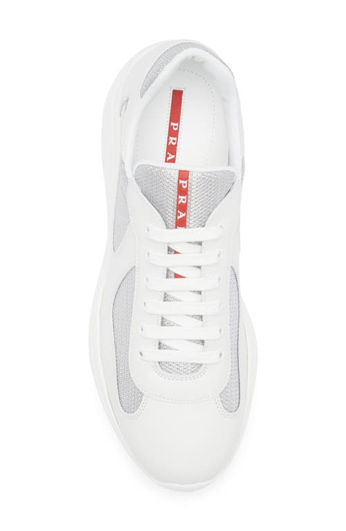 Shop Prada America's Cup Soft Bike Low Top Sneaker In Bianco/argento