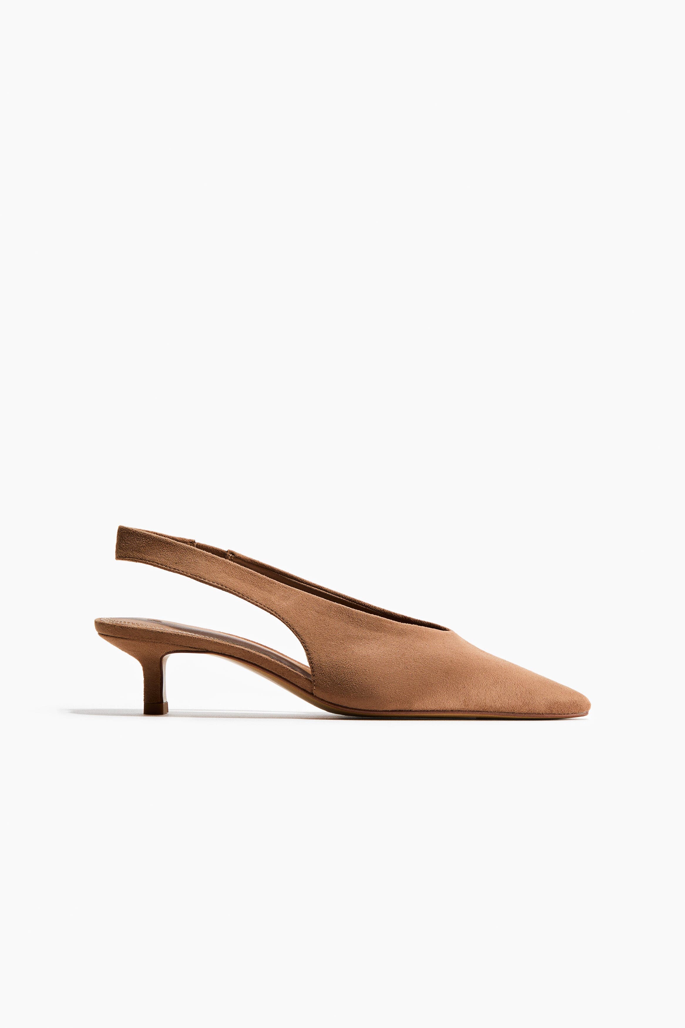H&M Kitten-heeled Slingbacks, Alternate, color, Dark Beige