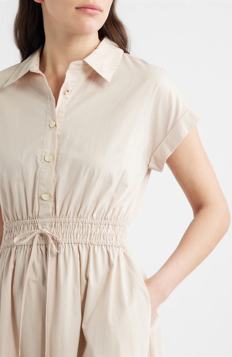 ZOE AND CLAIRE Tie Waist Midi Shirtdress, Alternate, color, Light Khaki