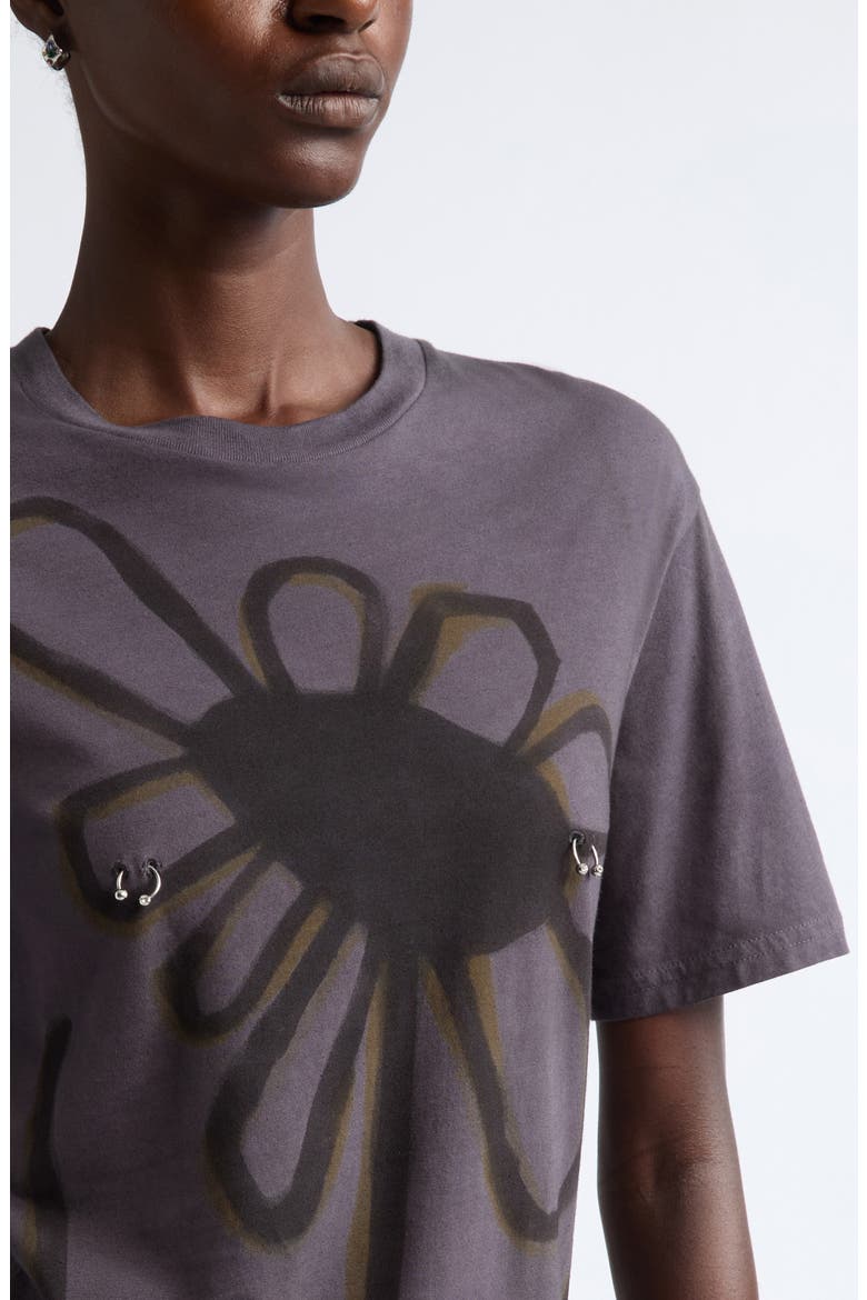Pierced Rose Print Organic Cotton T-Shirt, Alternate, color, DARK CHARCOAL FLOWER POT