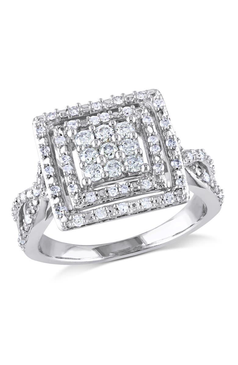 Julianna B. Diamond Princess-cut Halo Engagement Ring 10k, Main, color, 10K White Gold