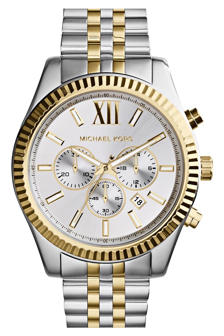 Large Lexington Chronograph Bracelet Watch, 45mm, Main, color, SILVER/ GOLD